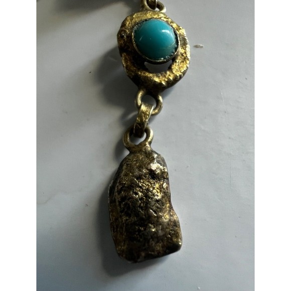 Vintage Mid Century HENRY PERICHON  Earrings Faux Turquoise  Gilt Bronze Rare - Picture 7 of 16